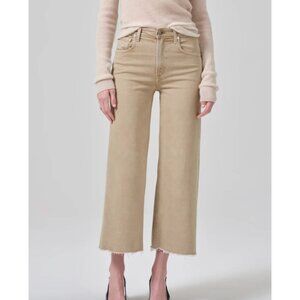 Citizens of Humanity Lyra Wide Leg Crop Raw Hem In Porcini Tan Size 28